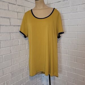 Lularoe Yellow and Blue Ringer T-shirt, Size XL